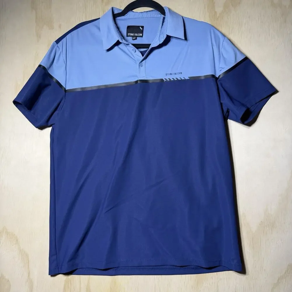 Stone Falcon Polo Shirt Men XL Blue Colorblock Athletic Golf Stretch Performance